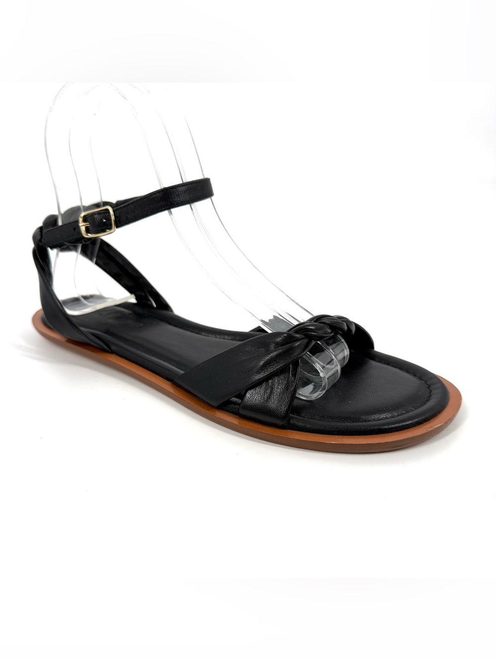 J Crew Sorrento Twisted Strap Sandal Womens Size 7.5 Black Leather Made in Italy